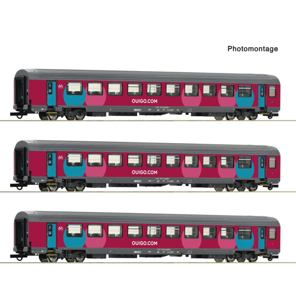 Set de 3 voitures Corail, livrée Ouigo Train Classique, Ep. VI, SNCF – ROCO 6200025