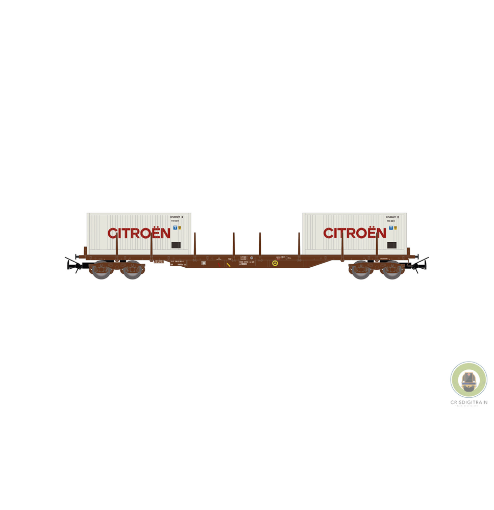 JOUEF HJ6310 SNCF, wagon plateforme à 4 essieux type Rs avec 2 conteneurs de 20' « Citroën », en livrée blanche