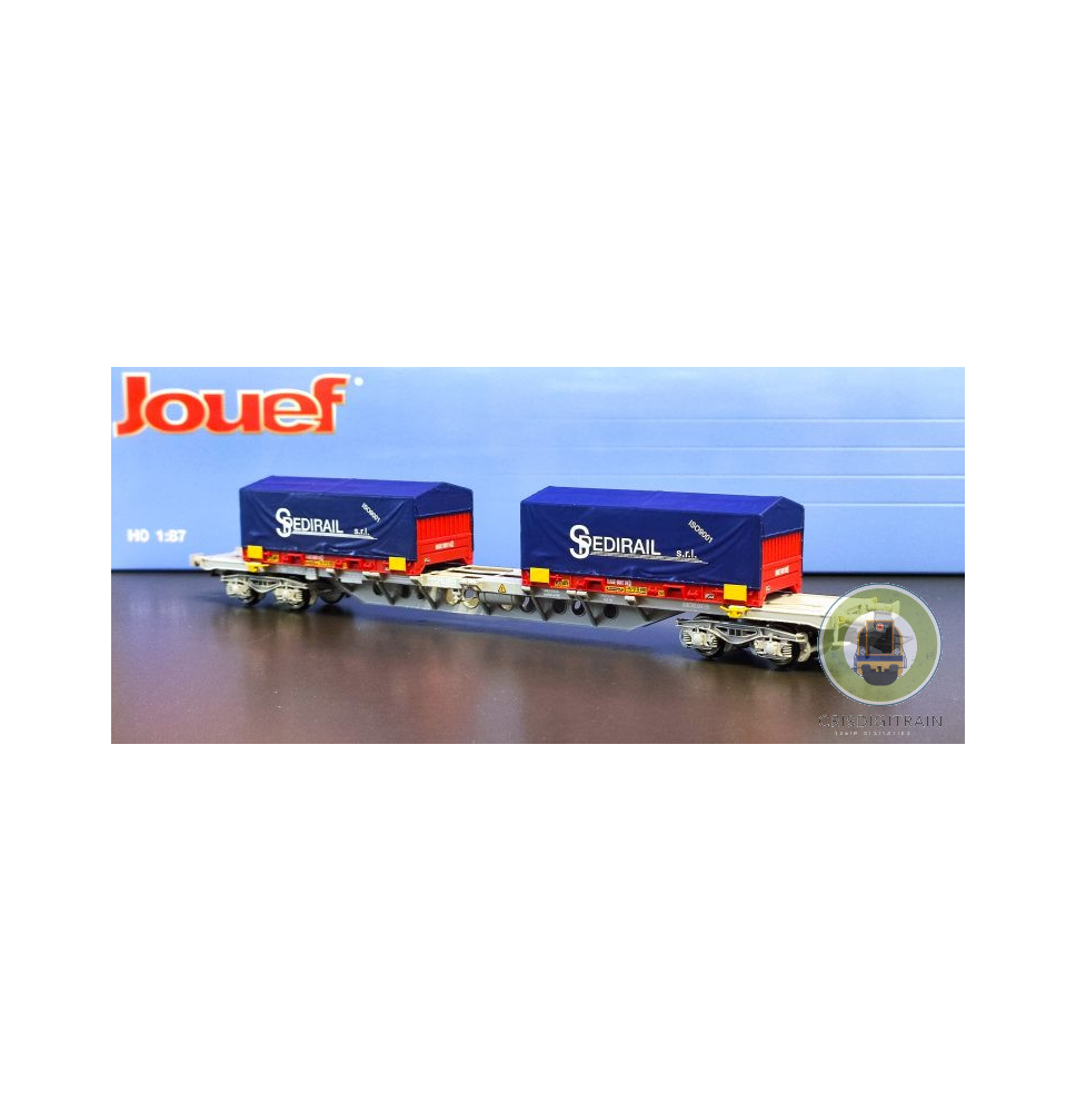 JOUEF HJ6303 | Wagon Porte-Conteneurs Sgss Novatrans + 2 Conteneurs « Spedirail » , Ép. V SNCF - HO 1/87