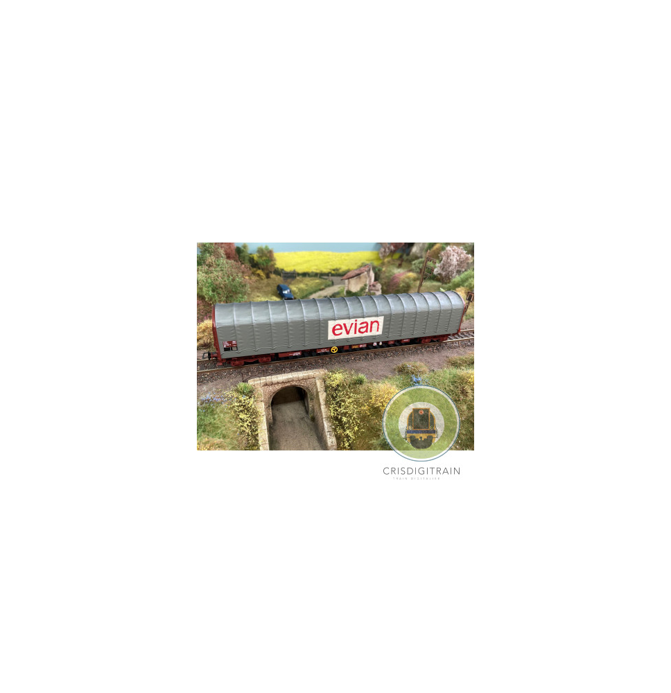 JOUEF HJ6333 SNCF, wagon bâché à 4 essieux type Rils, « EVIAN », livrée grise
